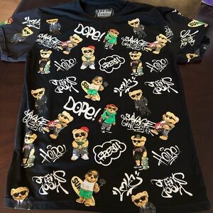 Fresh Laundry Black Dope Bear All Over Graphic Print T-Shirt Size men’s Medium